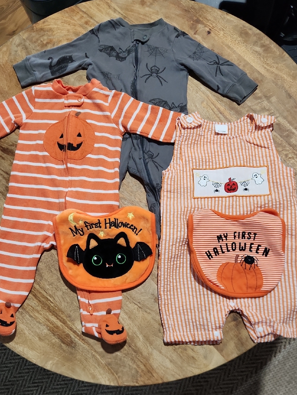 6 Month Baby Halloween Footed Pajamas & Overalls Set - Orange & Gray